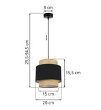 Light-Home Boho Abat Jour Suspension Luminaire Lustre - Moderne Abat Jour Plafond pour Chambre Salon et Cuisine - Métal et Tissu - E27 - À 1 Lumières - Noir et Jute