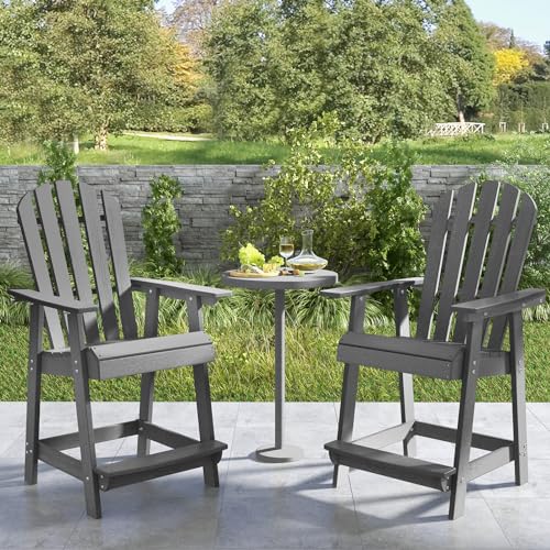 GOPLUS Chaise Adirondack Haute en HDPE, Tabouret de Bar Extérieur avec Dossier & Siège Ergonomiques, Accoudoirs & Repose-Pieds, Résistant aux Intempéries, Charge 150 kg, pour Jardin, Balcon (Gris) GOPLUS Chaise Adirondack Haute en HDPE, Tabouret de Bar Extérieur avec Dossier & Siège Ergonomiques, Accoudoirs & Repose-Pieds, Résistant aux Intempéries, Charge 150 kg, pour Jardin, Balcon (Gris)