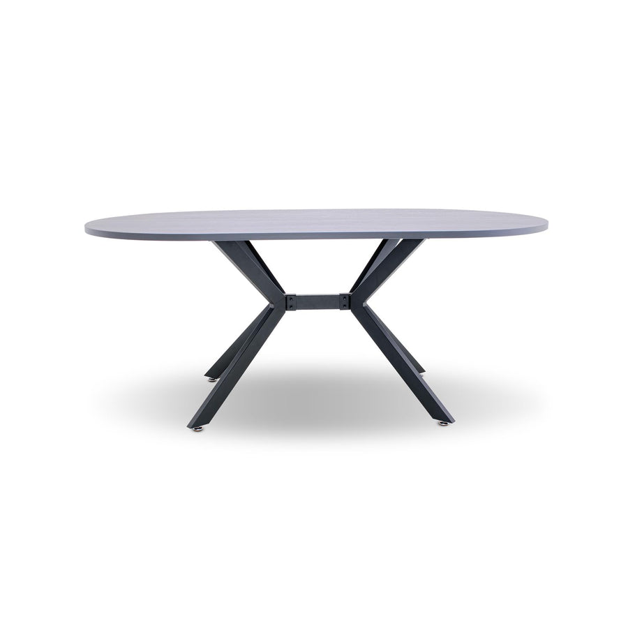 FRANKYSTAR Marui - Table à manger ovale en bois et métal avec pied central Ashi 150 x 90 cm - gris effet bois