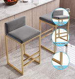 Lot de 2 tabourets de Bar Modernes en Velours avec Dossier et Repose-Pieds dorés, Tabouret Haut pour Cuisine, pub, Cuisine, café, 64,9 cm de Hauteur, Gris Run Forward