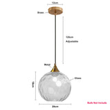 MZStech 20cm Transparent Globe en verre Suspension Base en bronze doré avec boule de verre Lampe de plafond suspendue pour îlot de cuisine, salle à manger et table de chevet (Transparent)