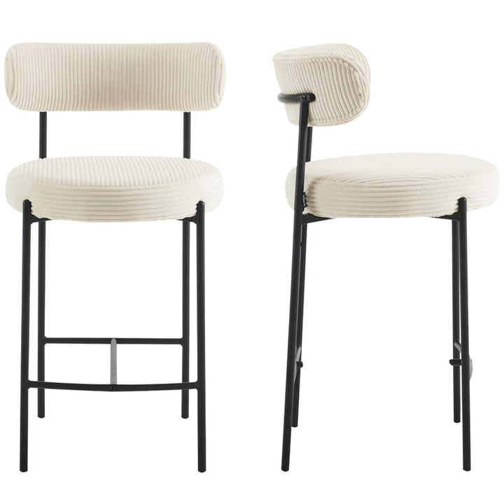 HOMIFAB Lot de 2 tabourets de Bar en Velours côtelé Beige - Evora