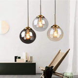 YZ-YUAN Suspension Industrielle rétro Boule de Verre luminaire Suspendu luminaire en Laiton plafonnier E27 3 lumières LED Lustre éclairage pour Salon Salle à Manger Chambre (Couleur: Ambre)