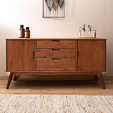 IDIMEX Buffet Tivoli Style scandinave Design Vintage Nordique Commode bahut vaisselier avec 3 tiroirs et 2 Portes battantes, en pin Massif lasuré Brun foncé