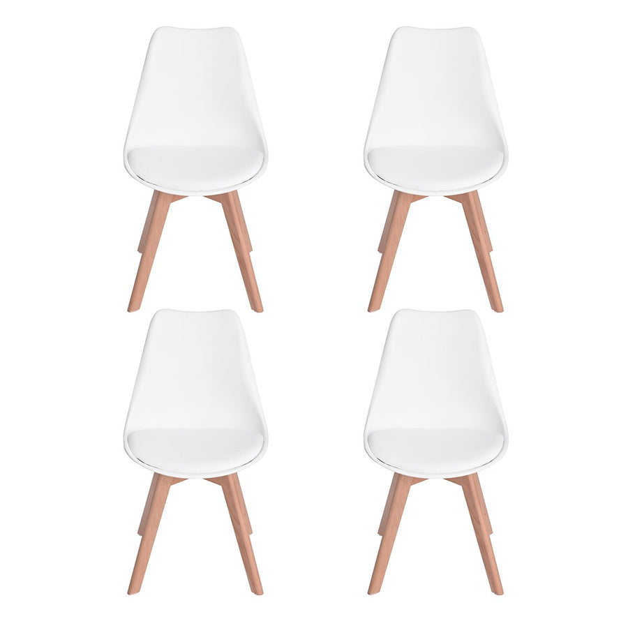 H.J WeDoo Lot de 4 chaises de Salle à Manger scandinaves, Chaises Rétro Bois de hêtre Massif- Blanche