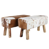 SP1941E Tara Tabouret en fourrure avec aspect peau de vache Marron et blanc 78 x 35 x 46 cm (largeur/profondeur/hauteur) en bois massif & fourrure véritable Design turbock moderne Banc rembourré