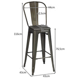 COSTWAY Lot 4 Tabourets de Bar Empilable en Métal avec Dossier Amovible, Hauteur d'Assise 76,5 CM, Pieds en Caoutchouc Antidérapants, Chaise de Bar Tolix pour Bistrot, îlot Central, Comptoir