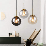 MZStech Globe en verre Loft rétro industriel Suspension, lustre en grappe Lampe suspendue Fixation Raccords en laiton (Gris)