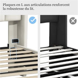 Yaheetech Lit Double Rembourré 160x200 cm avec Sommier à Lattes, Cadre de Lit Moderne pour Adultes 2 Personnes, Tête de Lit à Rayures, Lit en Bois et Métal, Beige
