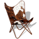 Tonture Fauteuil papillon, marron et blanc, en peau de vache véritable, chaise en cuir vintage, ergonomique, fabriquée à la main, pour salon, chambre à coucher, salon