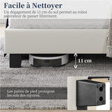Yaheetech Lit Double Rembourré 160x200 cm avec Sommier à Lattes, Cadre de Lit Moderne pour Adultes 2 Personnes, Tête de Lit à Rayures, Lit en Bois et Métal, Beige