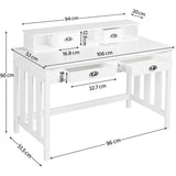 Yaheetech Bureau Informatique en Bois MDF Poste de Travail Table d'Ordinateur avec 4 Tiroirs et Étagère Amovible pour Casiers Coiffeuse Chambre Salon Bibliothèque 106 × 53 × 90 cm Blanc