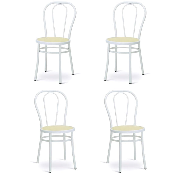 Tomaino - Chaise de cuisine en fer avec assise en paille - Ensemble de chaises de salle à manger Vienne pour restaurant, bar, Osteria, Trattoria Model Thonet, Bistrot (4, Blanc)