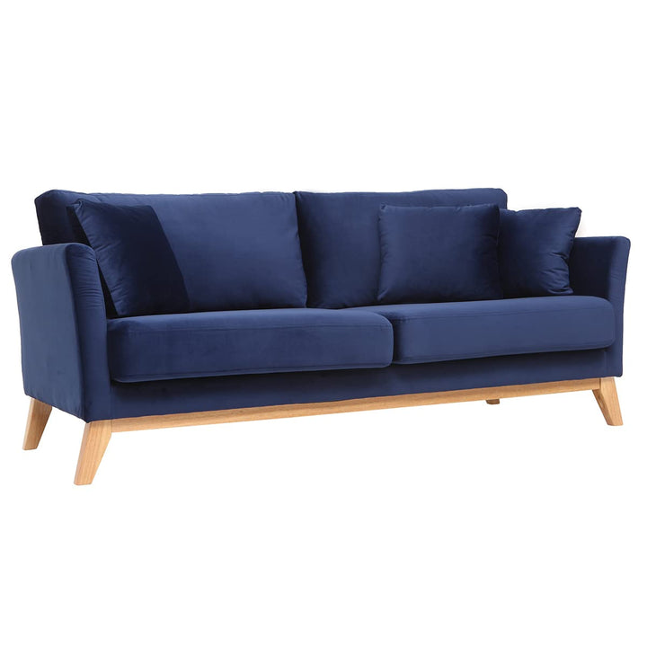 Miliboo Canapé scandinave déhoussable 3 Places en Tissu Velours Bleu Nuit et Bois Clair Oslo