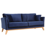 Miliboo Canapé scandinave déhoussable 3 Places en Tissu Velours Bleu Nuit et Bois Clair Oslo