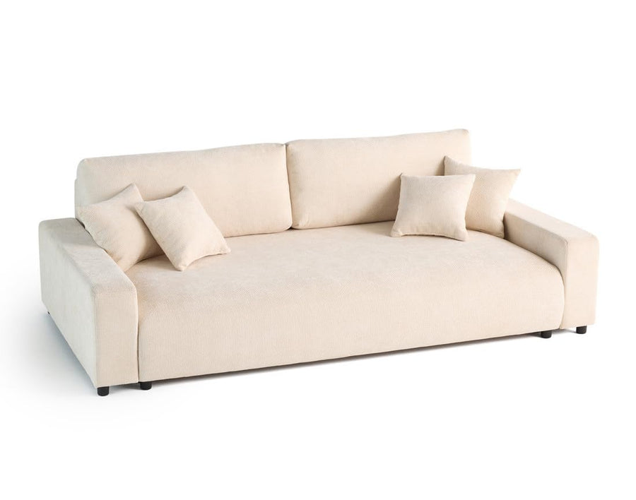 Lisa Design - Pivoine - canapé Droit 3 Places - Convertible avec Coffre - en Velours texturé, Beige