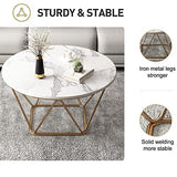 Table Basse Ronde Moderne, Table Centrale de Salon avec Plateau Rond en Pierre frittée et Table de canapé à Cadre en métal Robuste pour Salon, Chambre à Coucher, Salle à Manger, Petit appart