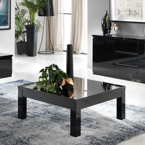 AltoBuy DEYTON - Table Basse Carrée 100cm Laquée Noir Brillant