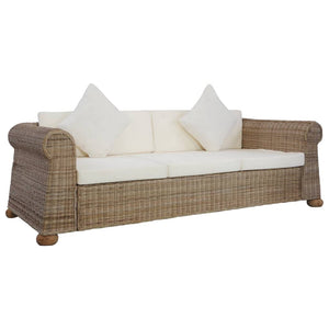 vidaXL Canapé à 3 Places avec Coussins Oreiller Sofa Meuble de Salon Maison Salle de Séjour Intérieur Bureau Chambre Rotin Naturel