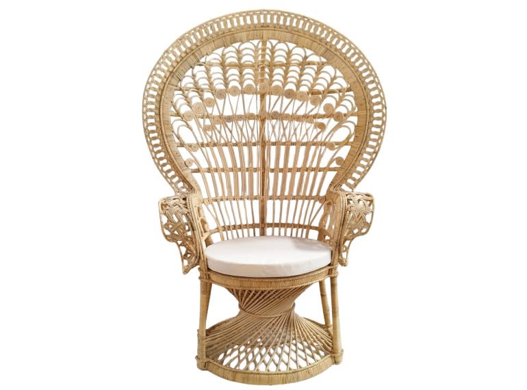 Fauteuil Emmanuelle H.147 cm en rotin tressé avec Un Coussin Blanc - Peacock