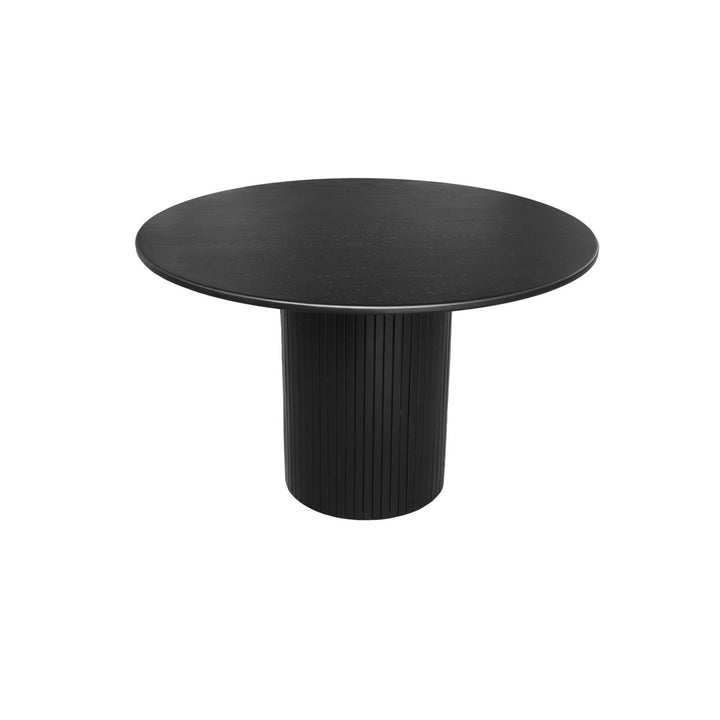 sweeek - Table à Manger Ronde Bois d sweeek - Table à Manger Ronde Bois d'hévéa et placage chêne Noir 4 Places - Ø 115 x 73 cm - Estelle