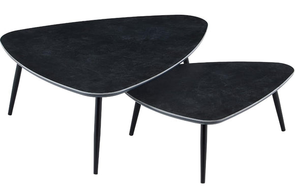 PEGANE Table Basse gigogne en céramique Noire, Pieds en métal Noir - Longueur 150 x Profondeur 80 x Hauteur 35 cm