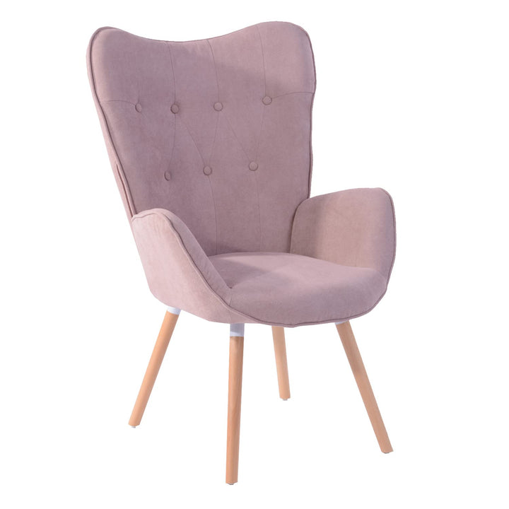 FURNISH1 Fauteuil Salon, Surface de siège en Tissu Rose, Dossier Confortable, Jambes de Tabouret en Bois Massif.