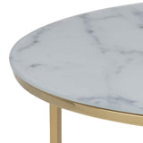 AC Design Furniture Antje Table Basse Ronde, Ø: 80 x 45 cm, Aspect Marbre Blanc /Or, Verre/Metal, 1 pc