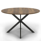 IDMarket - Table à Manger Ronde Alix 6 Personnes Pied araignée Noir et Plateau Bois foncé Hawkins 110 cm