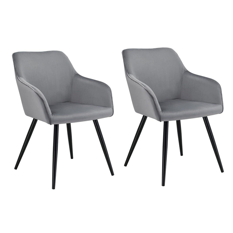 Juskys Ensemble de 2 chaises de Salle à Manger Tarje, avec Dossier et accoudoirs, Pieds métalliques, revêtement en Velours, capacité de Charge de jusqu'à 110 kg, 2 chaises de Cuisine - Gris Clair