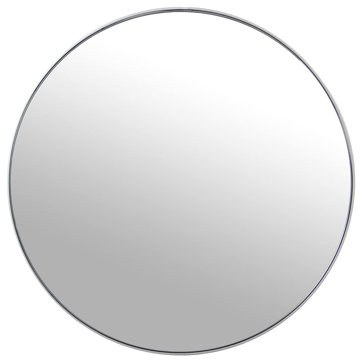 DRW Miroir Mural Rond en métal et arrière en Bois MDF argenté 100 x 1,5 cm, INT. 98,5 cm