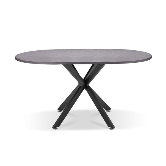FRANKYSTAR Marui Small - Table à manger ovale en bois et métal avec pied central Kiso 150x90 cm - gris
