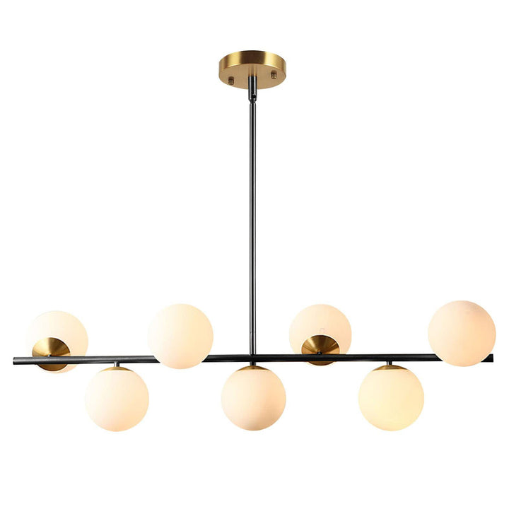 KCO Éclairage noir et laiton - Lustre moderne Spoutnik - 7 lumières - Globe en verre de lait - Pour cuisine, salle à manger, salon, chambre à coucher