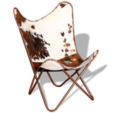 Tonture Fauteuil papillon, marron et blanc, en peau de vache véritable, chaise en cuir vintage, ergonomique, fabriquée à la main, pour salon, chambre à coucher, salon