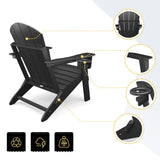 Fauteuil Adirondack pliant Sleek Space pour jardin, patio ou terrasse - Accoudoirs et porte-gobelet - Légère, résistante - Meubles d'extérieur élégants et durables pour terrasse, plage, piscine (Noir)