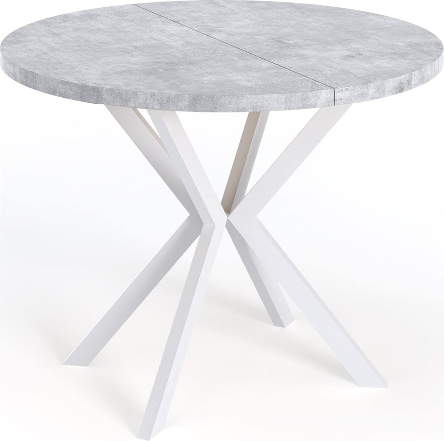 WFL GROUP Table à Manger Extensible Ronde - Table Style Loft avec Blanc Pieds en Métal - 100 à 180 cm - Table Carré Style Industriel pour Le Salon - Compacte - Gris - 100 cm