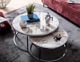 WOHNLING KADIMA DESIGN set de 2 table basse aspect marbre blanc argent table basse ronde moderne, 80 x 80 x 36 cm