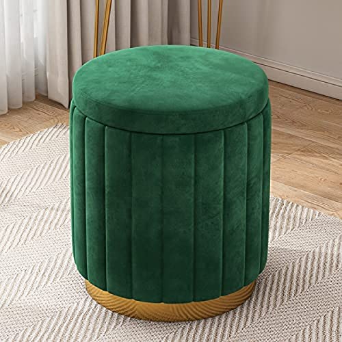 ZJGFCB Pouf de Rangement Rond en Velours, Tabouret Repose-Pieds Doux rembourré avec Base dorée, Tabouret de vanité de Grande capacité