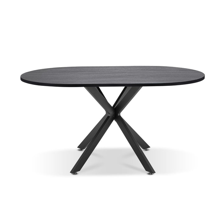 FRANKYSTAR Marui Big - Table à manger ovale en bois et métal avec pied central Kiso 180x100 cm - bois noir