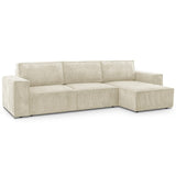 HOMIFAB Canapé d'angle Convertible réversible 5 Places avec Coffre de Rangement en Velours côtelé Beige - Harper