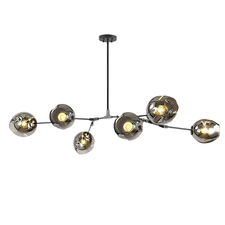 Lustre à branches en boule de verre de 71 po, lustre Spoutnik E26 à hauteur réglable, suspension globe Starburst à 8 lumières du milieu du siècle, luminaires en métal soufflé à la main, suie dégradée