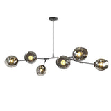 Lustre à branches en boule de verre de 71 po, lustre Spoutnik E26 à hauteur réglable, suspension globe Starburst à 8 lumières du milieu du siècle, luminaires en métal soufflé à la main, suie dégradée