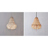 WANQINV Lustre en Perles de Bois de Style bohème Suspension Semi-incrustée de Perles de Bois Faites à la Main Salle à Manger Salon Chambre Plafonnier Suspension E27 3- Lumières 14,97 "D X 21,67" H