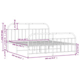 vidaXL Cadre de lit métal avec tête de lit/Pied de lit Blanc 160x200cm, lit Double, Meuble de Chambre à Coucher, lit d'invité, lit