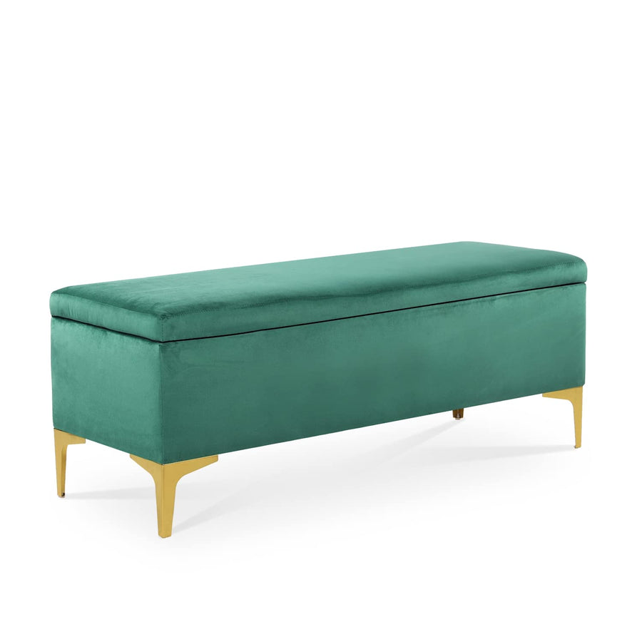 INTENSE DECO Banquette Coffre Chloé Velours Vert Pieds doré INTENSE DECO Banquette Coffre Chloé Velours Vert Pieds doré