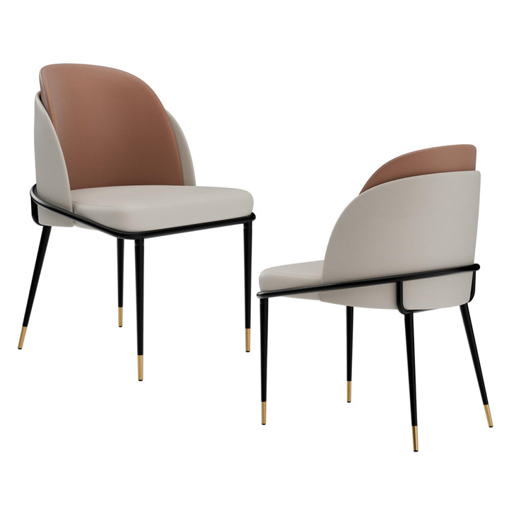 FATIVO Lot de 2 Chaises Salle à Manger: Chaise Beige et Marron de Cuisine en Cuir Confortable Chaise Design Salon avec Pieds en Métal Rembourrée pour Restaurant - 50x52x80.5cm