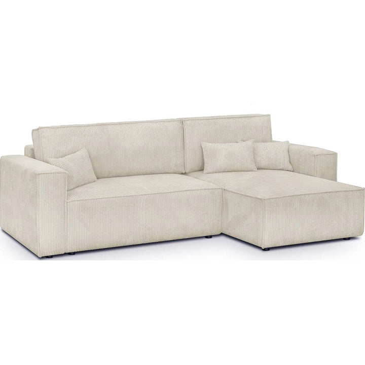 HOMIFAB Canapé d HOMIFAB Canapé d'angle Convertible réversible 4 Places avec Coffre de Rangement en Velours côtelé Beige - Livia