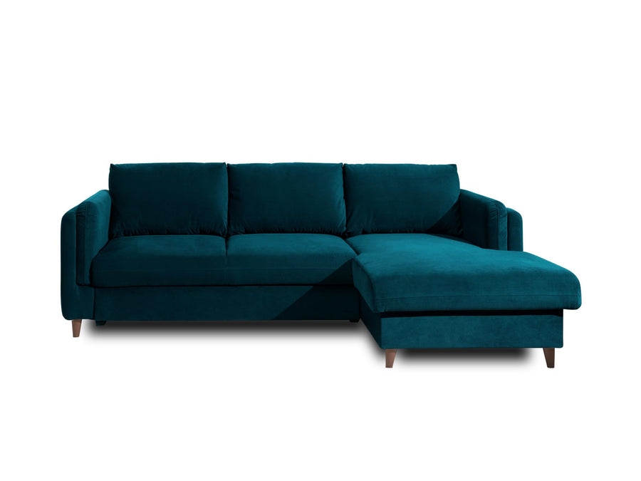 Lisa Design - Canapé d'angle Convertible avec Coffre - Angle Droit - Brooke en Velours - Canapé Lit - Sofa Bleu Canard 4 Places - Salon