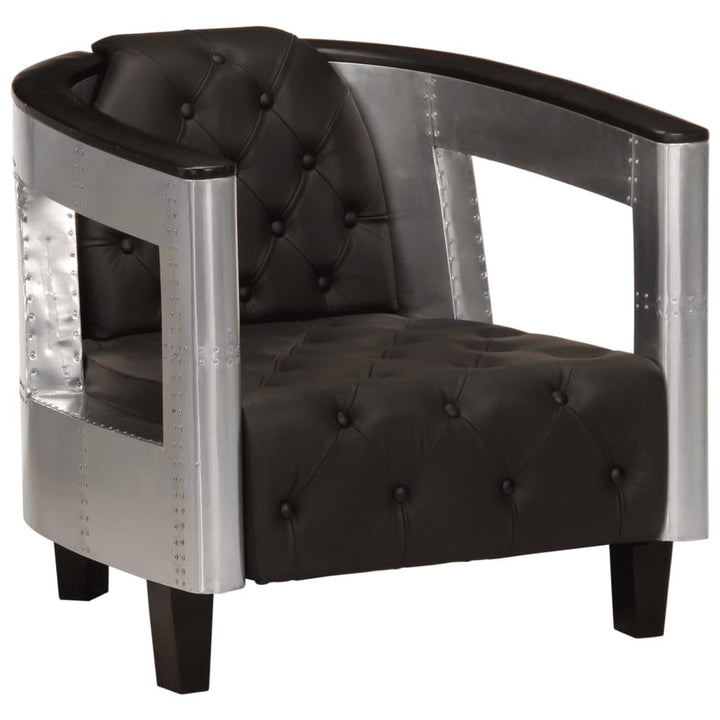 vidaXL Fauteuil en Style d'Aviation Chaise de Chambre à Coucher Siège de Salon Meuble Mobilier de Salon Maison Intérieur Salle de Séjour Noir Cuir Véritable