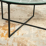 Urban Meuble Vert Basses Rondes Plateau Marbre Pieds en Métal Table d'appoint de Canapé en Verre, 80x80x43cm, 80 x 80 × 43 cm